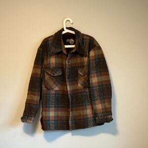 Brown and Blue Plaid Utility Jacket